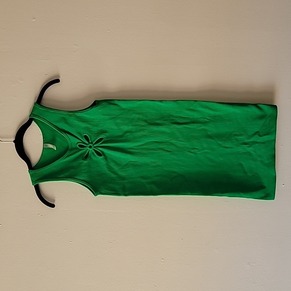 ANWND Green Bodycon Dress with Flower Cut Out Detail. Size M/L.